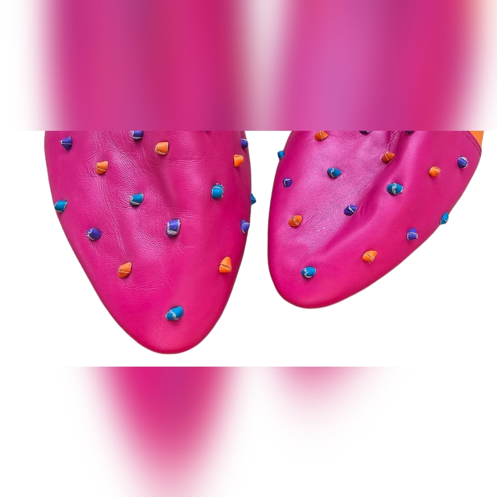 Frisco Bay Vintage Bright Colorful Studded Rock Bubble Gum Flats Genuine Leather - Picture 3 of 8